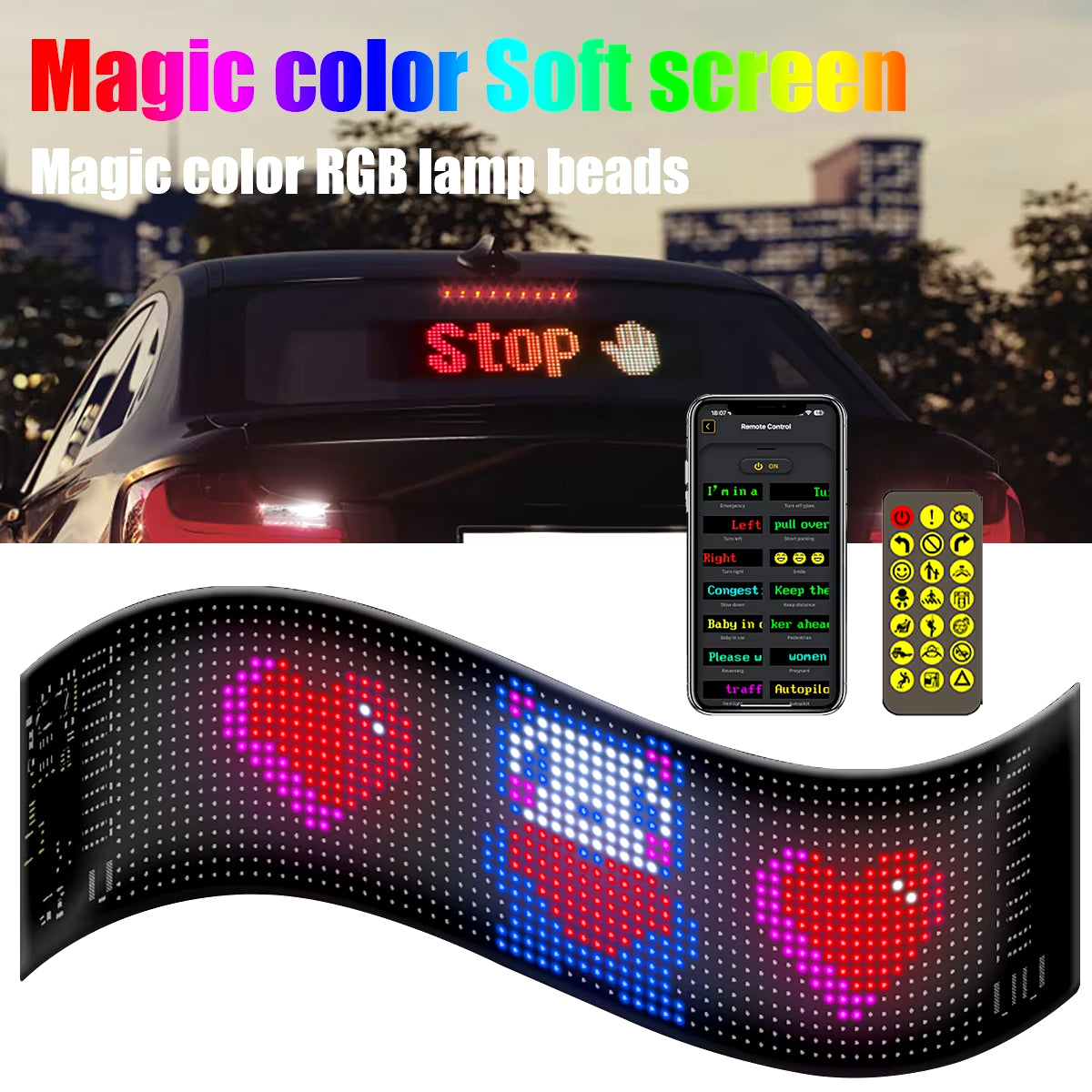 Car LED Matrix Pixel Panel Funny DIY RGB Lighting Graffiti Scrolling Text Board Windshield Advertising Screen APP Control